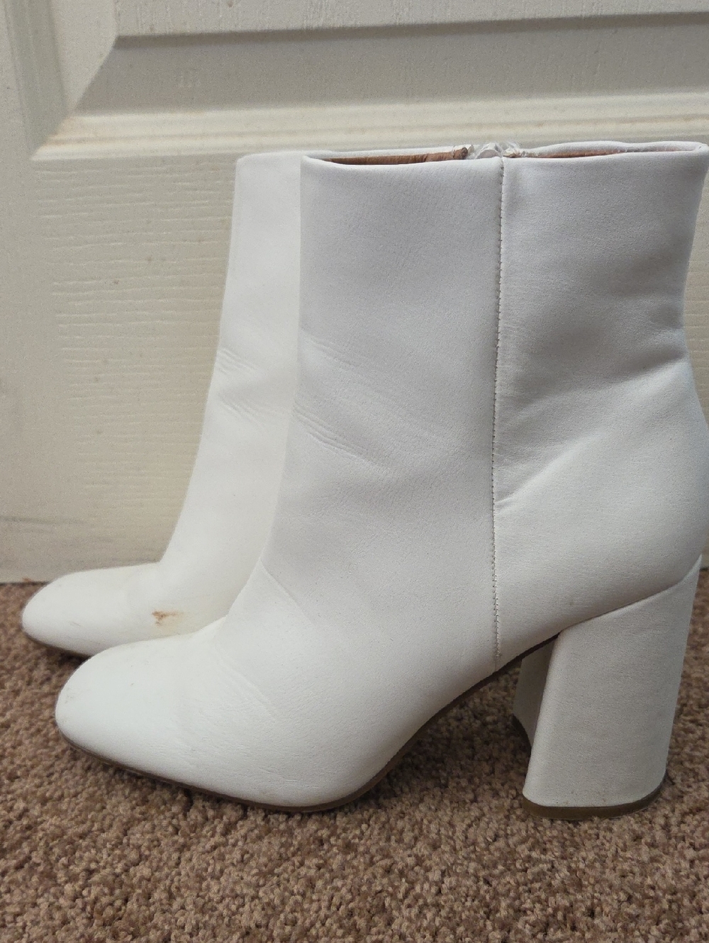 Madden Girl White Block Heel Ankle Boots